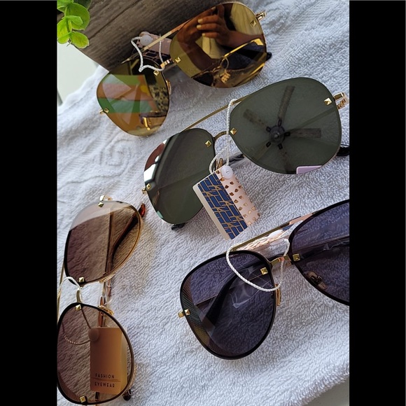 BROWN GLITTER MIRROR SUNGLASSES WOMEN GOLDEN FEMAL - Picture 2 of 2